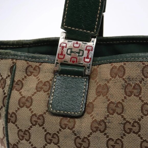 GUCCI GG Canvas Web Sherry Line Tote Bag Beige Green Red Auth - Picture 10 of 16